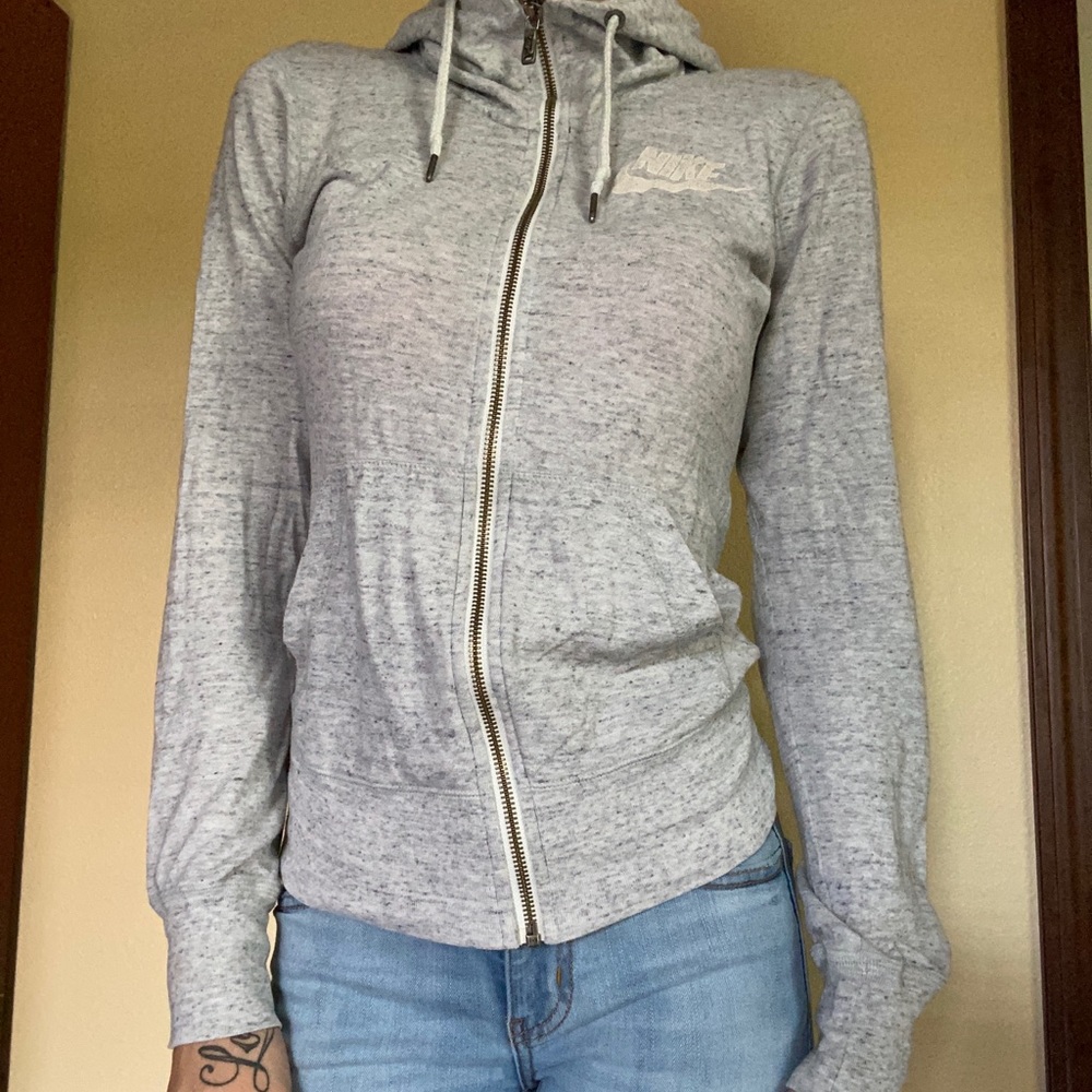 Nike light grey zip up hoodie